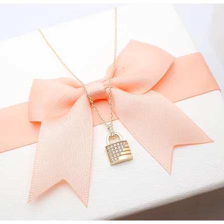 Złoty 585 Naszyjnik z Kłódką Cyrkonie na Prezent 