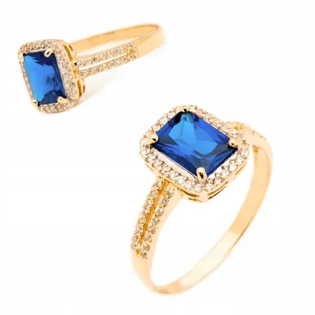 Złoty Pierścionek 585 Szafir i Cyrkonie