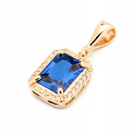 ZŁOTA 585 ZAWIESZKA SZAFIR CYRKONIA 