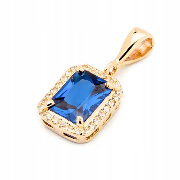 ZŁOTA 585 ZAWIESZKA SZAFIR CYRKONIA 