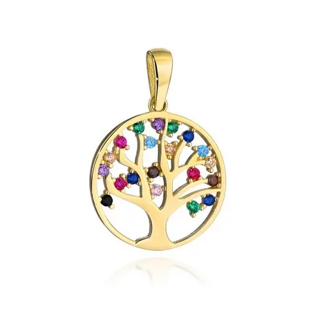 Złota Zawieszka Drzewko Szczęścia Kolorowe Cyrkoni