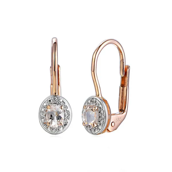 ZŁOTE 585 KOLCZYKI MORGANIT I DIAMENTY PATENTKA