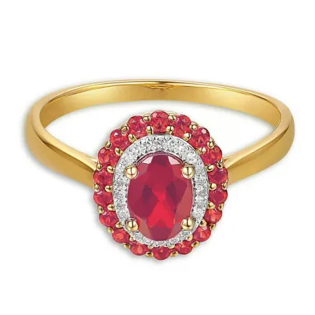 Złoty Pierścionek Rubin i Diamenty 585 Grawer 