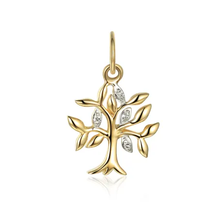 Złota 585 Zawieszka Drzewko Szczęścia z Diamentami