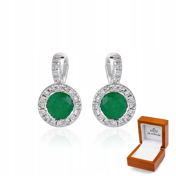 KOLCZYKI SZTYFT SZMARAGD I DIAMENTY 585 PREZENT