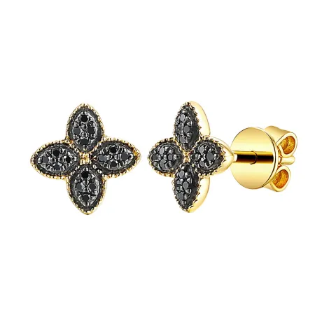 ZŁOTE KOLCZYKI Z DIAMENTAMI CZARNYMI NA SZTYFT