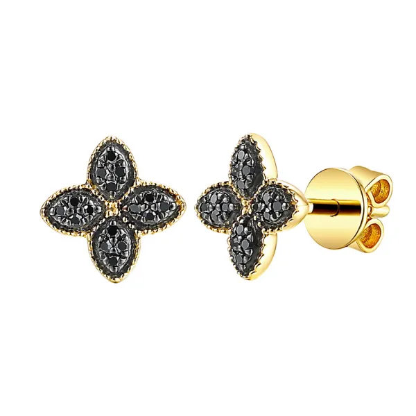 ZŁOTE KOLCZYKI Z DIAMENTAMI CZARNYMI NA SZTYFT