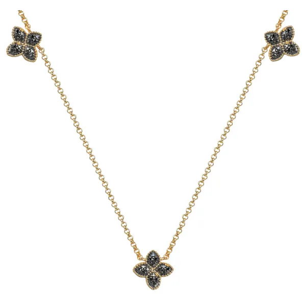 Złoty Elegancki Naszyjnik 585 Czarne Diamenty