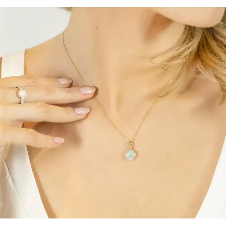 Złota Zawieszka Opal i Diamenty Próba 585