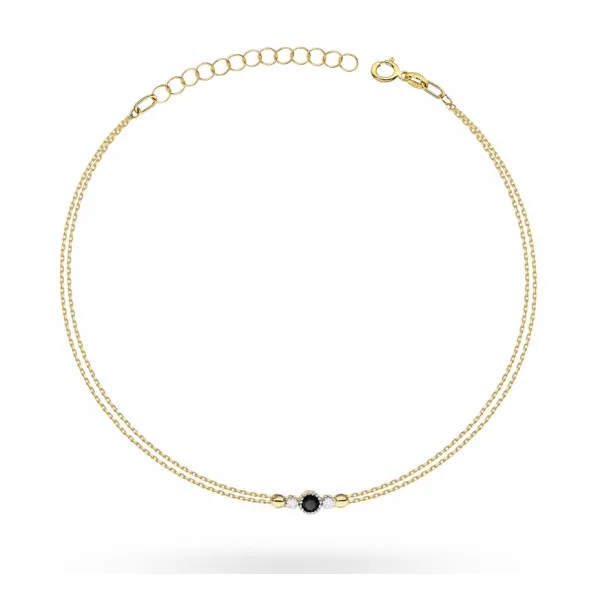Złota Bransoletka 585 Czarny Diament i Brylanty