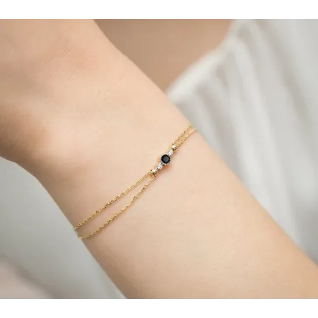 Złota Bransoletka 585 Czarny Diament i Brylanty