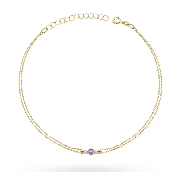 Złota Bransoletka 585 Tanzanit i Brylanty Prezent