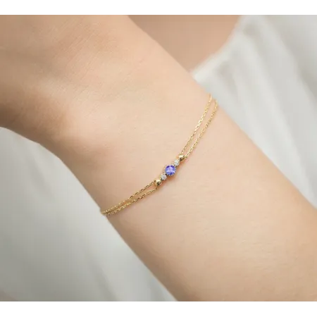 Złota Bransoletka 585 Tanzanit i Brylanty Prezent