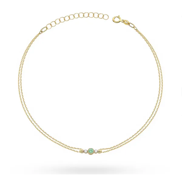 Złota Bransoletka 585 Szmaragd i Brylanty 