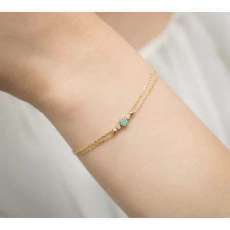 Złota Bransoletka 585 Szmaragd i Brylanty 