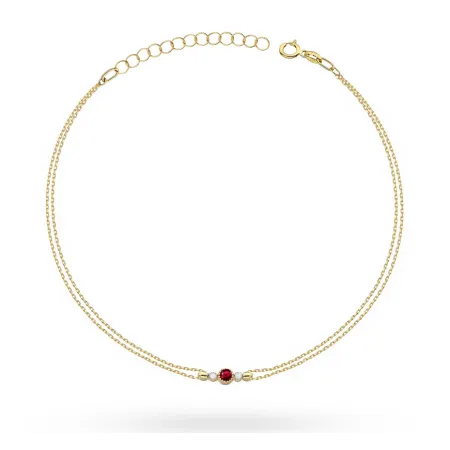 Złota Bransoletka 585 Rubin i Brylanty