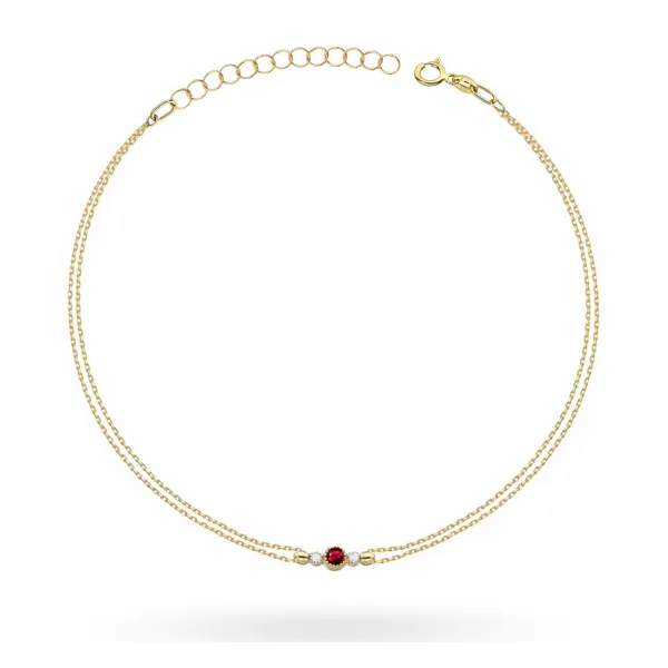 Złota Bransoletka 585 Rubin i Brylanty