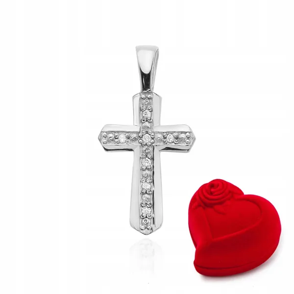 Zawieszka Białe Złoto Krzyżyk Brylanty Próba 585