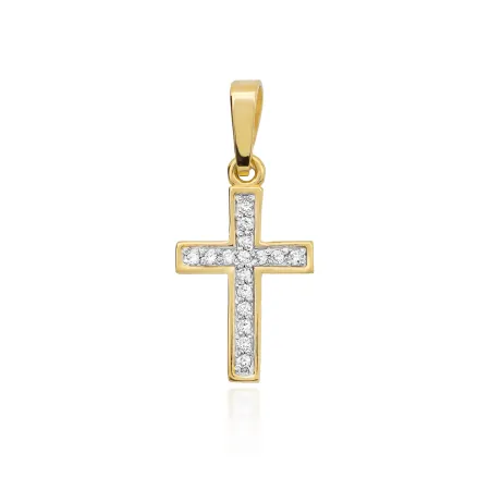 Złota Zawieszka 585 Krzyżyk Brylanty na Prezent
