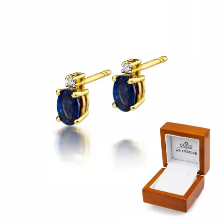 Złote 585 Kolczyki z Szafirem i Diamentem Prezent