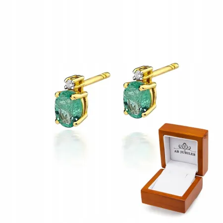 Złote Kolczyki ze Szmaragdem i Diamentem Próba 585