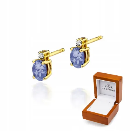 Złote Kolczyki z Tanzanitem i Diamentem Próba 585