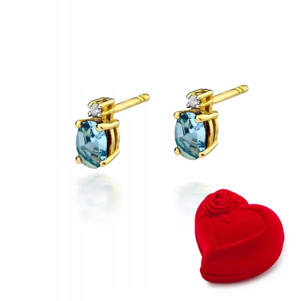 Złote Kolczyki Topaz i Diament pr 585 Prezent