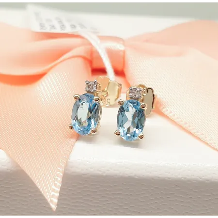 Złote Kolczyki Topaz i Diament pr 585 Prezent