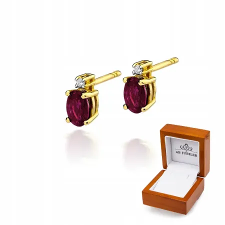 Złote Kolczyki z Rubinem i Diamentem Próba 585