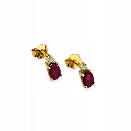 Złote Kolczyki z Rubinem i Diamentem Próba 585