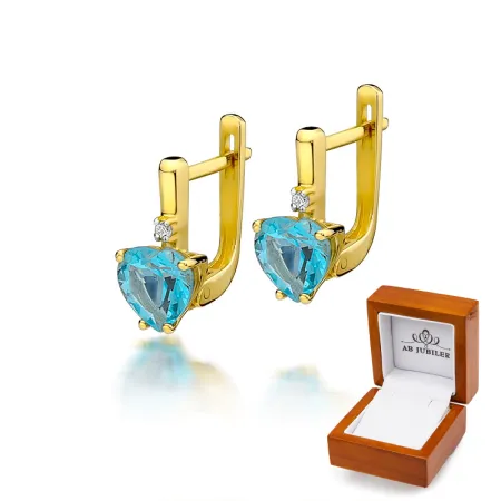 Złote Kolczyki Topaz Diament Próba 585 Prezent