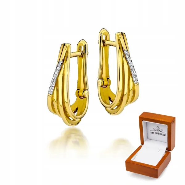 Złote Eleganckie 585 Kolczyki z Diamentami Prezent