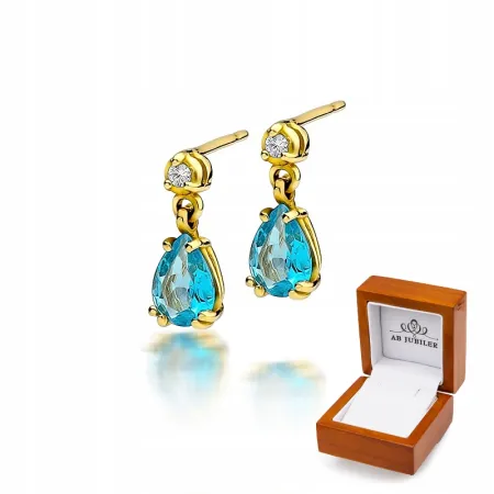 Złote 585 Elegancki Kolczyki Topaz Diamenty Sztyft