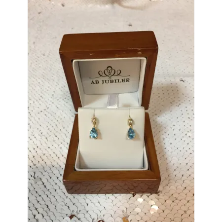 Złote 585 Elegancki Kolczyki Topaz Diamenty Sztyft