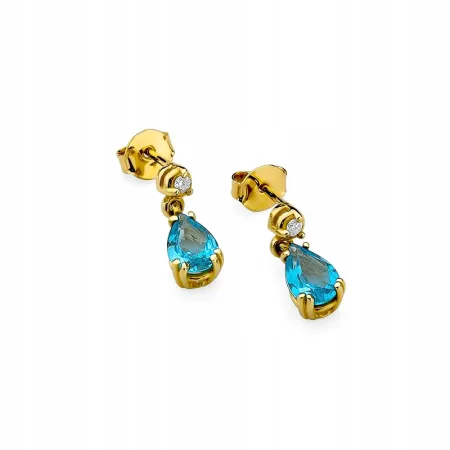 Złote 585 Elegancki Kolczyki Topaz Diamenty Sztyft