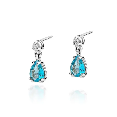 Złote 585 Elegancki Kolczyki Topaz Diamenty Sztyft