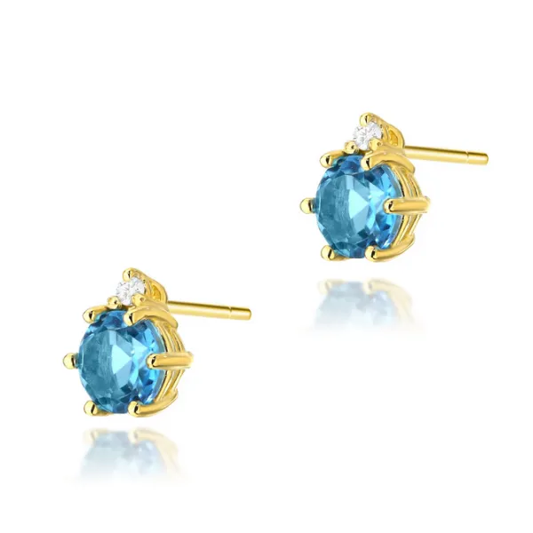 Złote 585 Kolczyki Topaz i Diamenty