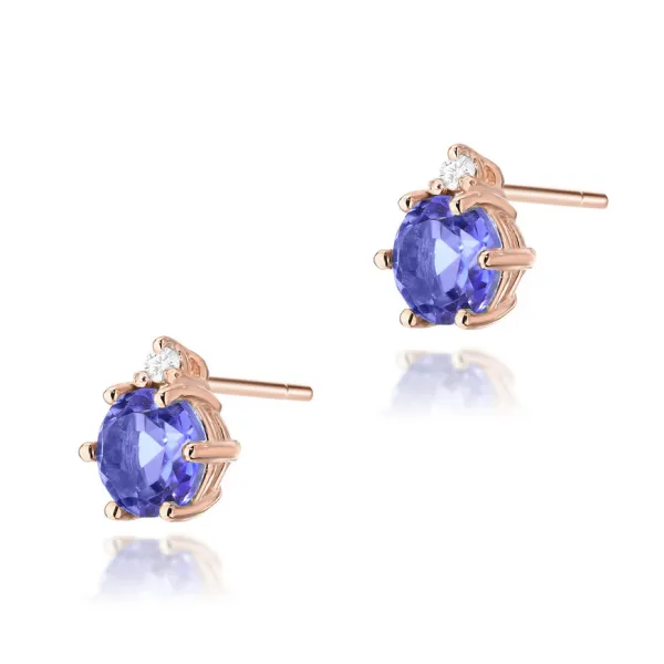 Złote 585 Kolczyki Tanzanit  Diamenty Różowe Złoto