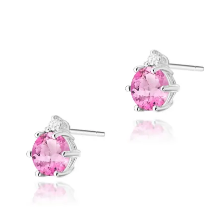 Złote 585 Kolczyki Różowy Topaz Diamenty Białe Zł 