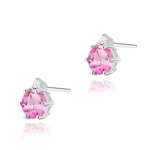 Złote 585 Kolczyki Różowy Topaz Diamenty Białe Zł 