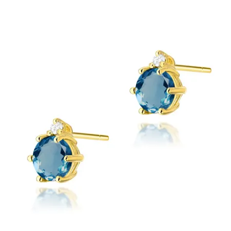 Złote 585 Kolczyki Topaz London Blue i Diamenty
