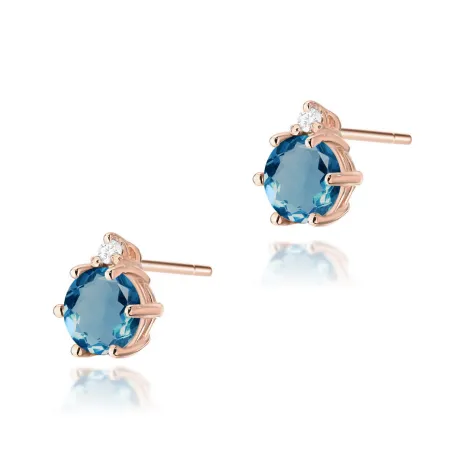 Złote 585 Kolczyki Topaz London Blue i Diamenty