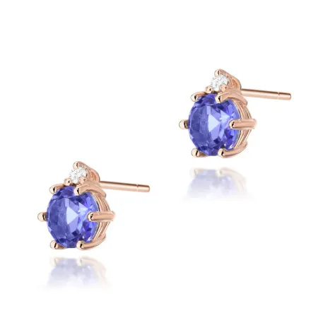 Złote 585 Kolczyki Tanzanit i Diamenty Sztyft 