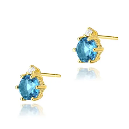 Złote 585 Kolczyki Topaz i Diamenty Białe Złoto