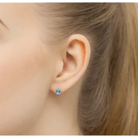 Złote 585 Kolczyki Topaz i Diamenty Białe Złoto