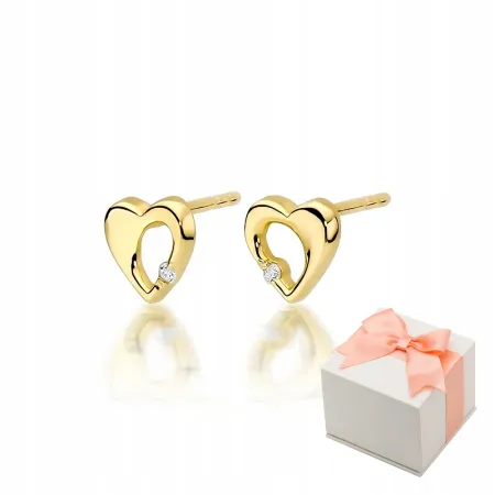 Złote Kolczyki Serca z Diamentem Próba 585 Sztyft