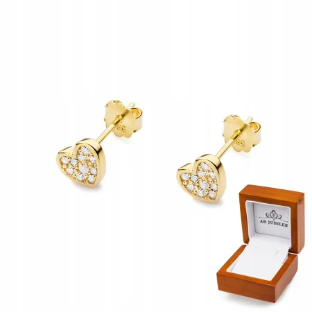 Złote 585 Delikatne Kolczyki Serca Diament Prezent