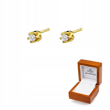 Złote Kolczyki Diament Próba 585 Sztyft 0,16ct