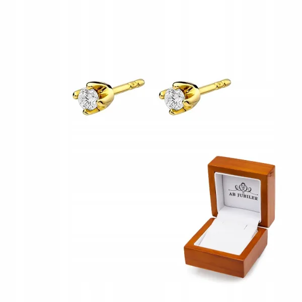 Złote Delikatne Kolczyki Diament 0,16ct Próba 585 