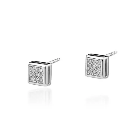Złote 585 Kolczyki Kwadraciki z Diamentami Sztyft